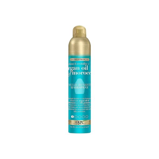 Revitalize + Argan Shine Extra Strength Multi-Benefit Heat Protection Hairspray with Argan Oil & Silk Proteins, Tame Frizz & Non-Greasy Shine, Morocco, 8 Ounce