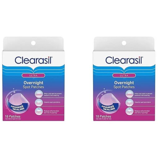 Clearasil Overnight Spot Patches, Advanced Healing Hydrocolloid Acne Pimple Treatment, Blemish Spot Stickers for Face, 18 count ( Pack of 2 )