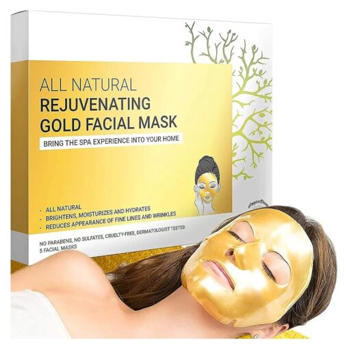 Doppeltree Gold Facial Mask - Premium Hydrogel Sheet Face Masks for Skin Care & Beauty, Hydrating & Anti Aging - Facemask with Collagen, Hyaluronic Acid & 24k Nano Gold - Formulated in San Francisco