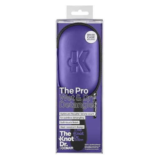 The Knot Doctor for Conair Premium Pro Detangling Hair Brush for Wet or Dry Hair with Purple Storage Case, 1 Count