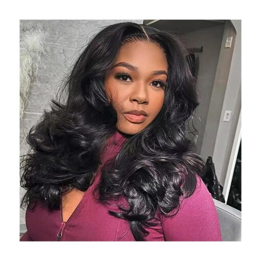 Lace Front Wigs Human Hair 250 Density Bouncy Double Drawn 12A 100 % Human Hair Loose Body Wave Glueless Wigs Human Hair HD Lace Front Wigs Pre Plucked with Baby Hair ( 1B, 22" ) ...