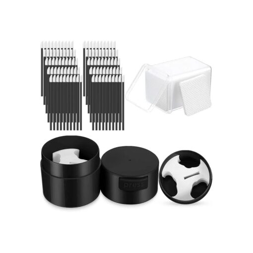 301 Pieces Lash Extension Supplies Set, Includes Eyelash Glue Storage Container, 200 Pieces Glue Wiping Cloth and 100 Pieces Disposable Lip Brushes for Lash Extension Grafting Eyelash ( Black )