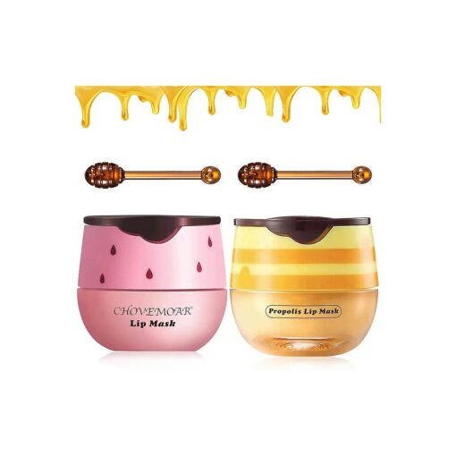 Strawberry & Honey Lip Balm, Vitamin E Lip Masks & Moisturizing Propolis Sleeping Lip Mask, Effective Reduces Lip Lines Prevention Dry and Cracked Lip Scrubs Exfoliator Smoothing Dry Lip Care