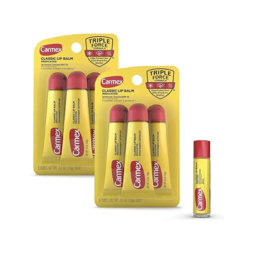 Carmex Classic Medicated Lip Balm Pack, Lip Moisturizer for Chapped Lips, 7 Count ( 6 Tubes and 1 Stick )