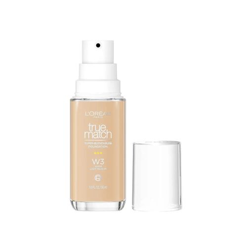 L'Oreal Paris True Match Super-Blendable Foundation, Medium Coverage Liquid Foundation Makeup, W3, Light Medium, 1 Fl Oz