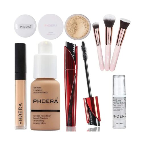 PHOERA Foundation, PHOERA 9D Mascara, PHOERA Makeup Foundation Full Coverage, PHOERA Primer, PHOERA Powder, PHOERA Concealer, Kabuki Brushes Makeup Foundation Brush Powder Brush Concealer ( 105 Sand )