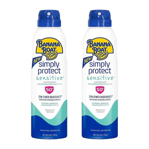 Banana Boat Mineral Enriched Sunscreen, Sensitive Skin, Broad Spectrum Spray, SPF 50, 6oz, - Twin Pack