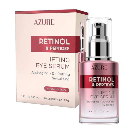 AZURE Retinol & Peptides Lifting Eye Serum - Anti Aging, De-Puffing & Revitalizing - Reduces Wrinkles, Fine Lines & Dark Under Eye Bags - Calms & Soothes - Made in Korea - 30mL / 1 fl.oz .