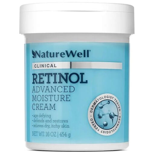 NATURE WELL Clinical Retinol Advanced Moisture Cream for Face, Body, & Hands, Anti Aging, Targets Discoloration, Wrinkles, Sun Damage, Crepey, & Sagging Skin, 16 Oz