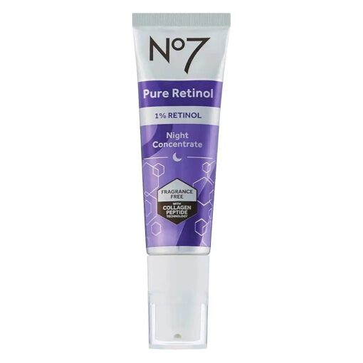 No7 Pure Retinol 1 % Retinol Night Concentrate - Anti Wrinkle Retinol Serum with Collagen Peptides & Niacinamide for Younger Looking Skin - Retinol Face Serum for Fine Lines & Wrinkles ( 30ml )