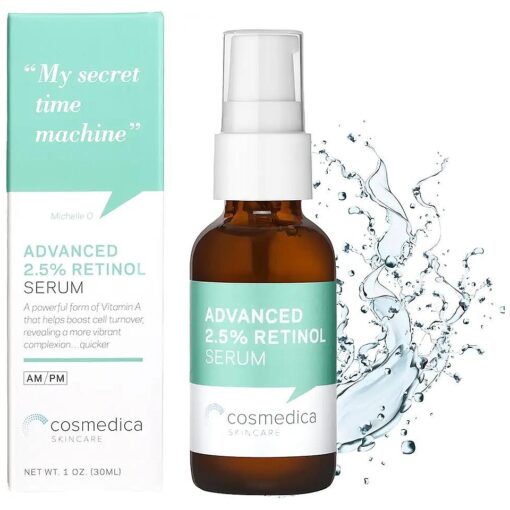 Cosmedica Skincare 's Advanced 2.5 % Retinol Serum w/Green Tea, Hyaluronic Acid & Vit E - Anti-Aging, Skin Revitalizing, Hydrating Serum for Fine Lines, Wrinkles, Discoloration, and Acne Scars, 1oz