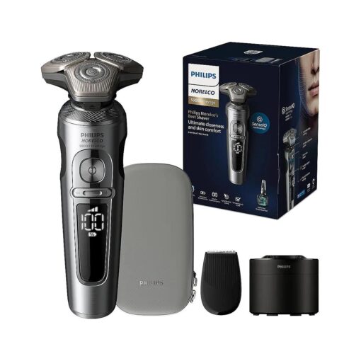 Philips Norelco S9000 Prestige Rechargeable Wet & Dry Electric Rotary Shaver with Precision Trimmer, Premium Case & Cleaning System, SP9841/84