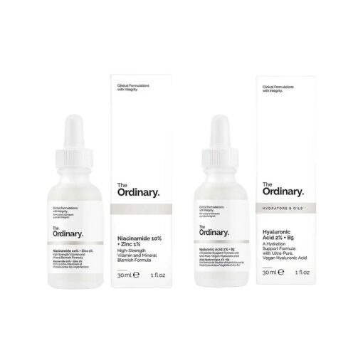 The Ordinary Facial Treatment : Hyaluronic Acid with 2 % + B5 ( 30ml ) and The Ordinary Niacinamide 10 % + Zinc 1 % ( 30ml ) Bundle Face Care Set