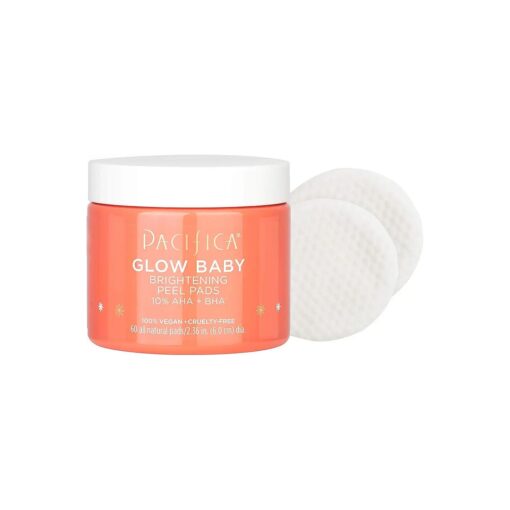 Pacifica Beauty, Glow Baby Brightening Peel Pads 10 Percent AHA And BHA, 60 Pc, Brightens And Exfoliates, For All Skin Types, Fragrance Free, Clean Skin Care, Vegan and Cruelty Free