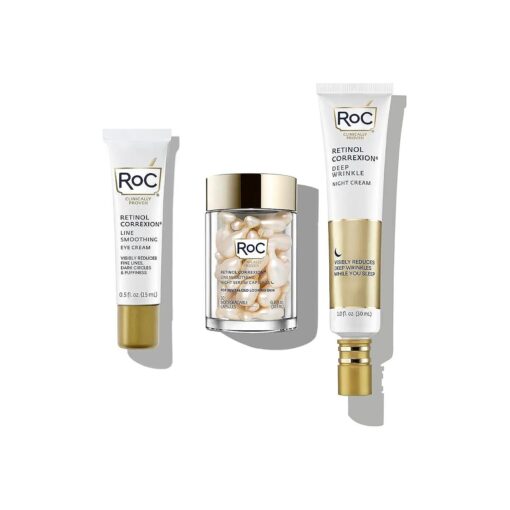 RoC Retinol PM Rituals Bundle : RoC Retinol Serum Night Capsules + Deep Wrinkle Night Cream + RoC Eye Cream for anti-wrinkles, dark circles, and puffy eyes