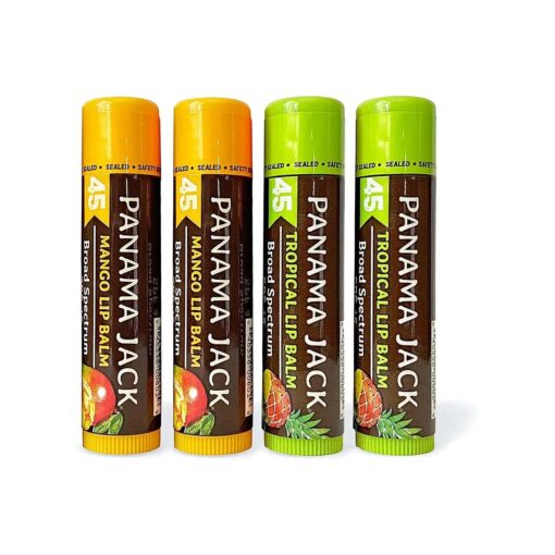 Panama Jack Sunscreen Lip Balm - SPF 45, Flavor Pack, Broad Spectrum UVA-UVB Sunscreen Protection, Prevents & Soothes Dry, Chapped Lips ( Mango/Tropical )