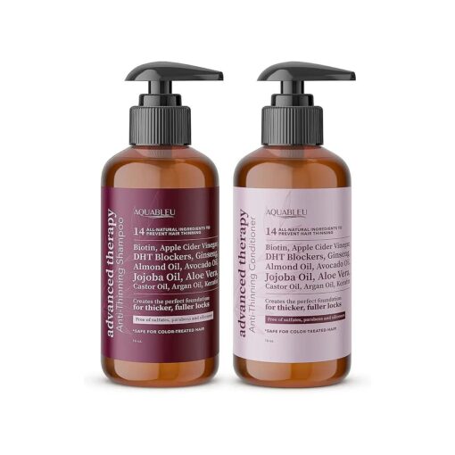 Aquableu 's Advanced Therapy Anti-Thinning Shampoo and Conditioner Set - 14 All-Natural Ingredients to Moisturise, Strengthen and Fight Hair Thinning - Biotin, ACV, DHT Blockers - Sulfate Free - 16oz