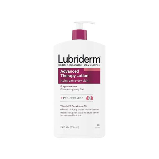 Lubriderm Advanced Therapy Fragrance Free Moisturizing Hand & Body Lotion + Pro-Ceramide with Vitamins E & Pro-Vitamin B5, Intense Hydration for Itchy, Extra Dry Skin, Non-Greasy, 24 Fl, Oz