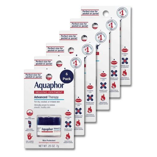 Aquaphor Healing Ointment Advanced Therapy Skin Protectant, Dry Skin Body Moisturizer, 0.25 Oz Jar, Pack of 6