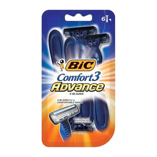 BIC Comfort 3 Advanced Men 's Disposable Razor, Triple Blade, Pack of 6 Razors, For a Simply Smoother Shave