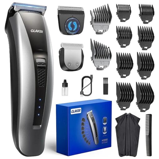 GLAKER Hair Clippers for Men - Cordless 2 in 1 Versatile Hair Trimmer with 10 Guards, 2 Detachable Blades & Turbo Motor, Professional Beard Grooming Kit for Barbers, Ideal Gift for Men