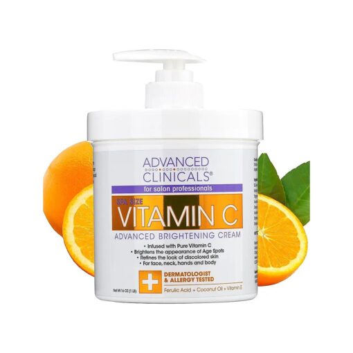 Advanced Clinicals Vitamin C Cream Face & Body Lotion Moisturizer | Anti Aging Skin Care Firming & Brightening Cream For Body, Face, Uneven Skin Tone, Wrinkles, & Sun Damaged Dry Skin, 16 Oz