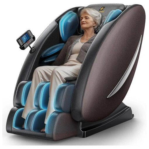 Massage Chair Recliner with Zero Gravity, Full Body Massage Chair with Heating, Bluetooth Speaker, Airbags, Foot Roller, Touch Screen, Space-Saving ( Brown )