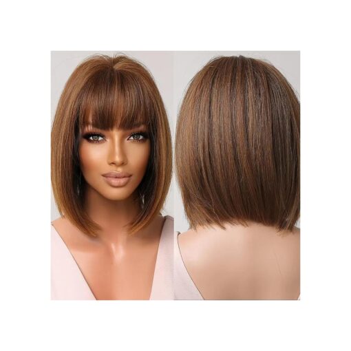 Brown Wigs for Women Short Bob Wigs With Bangs Synthetic Heat Resistant Wigs Daily Use Flapper Wig Natural Looking Hair Replacement