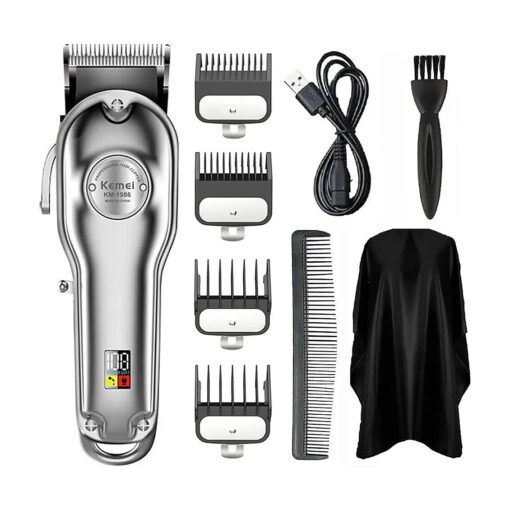 Kemei Golden Cordless Hair Clipper Professional Hair Clippers Hair Trimmer for Men for Stylists and Barbers Full Metal Housing Hair Clipper USB Charge ( Silver )