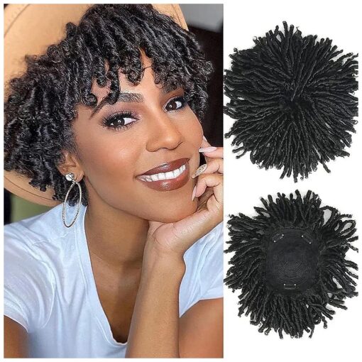 SCENTW Dreadlock Hair Topper Wig with Clip in Braided Hair Half wigs for Women Short Synthetic Dreadlocks Hair Pieces Toupee Afro hair for Women and Men Topper wiglets hairpieces for thinning hair