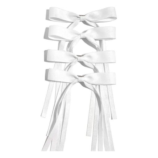 Ayesha Hair Bows Clips Ribbon Bowknot with Long Tail 4pcs White Hair Bows Barrettes Hair Accessories for Women Girls 4pcs ( white )