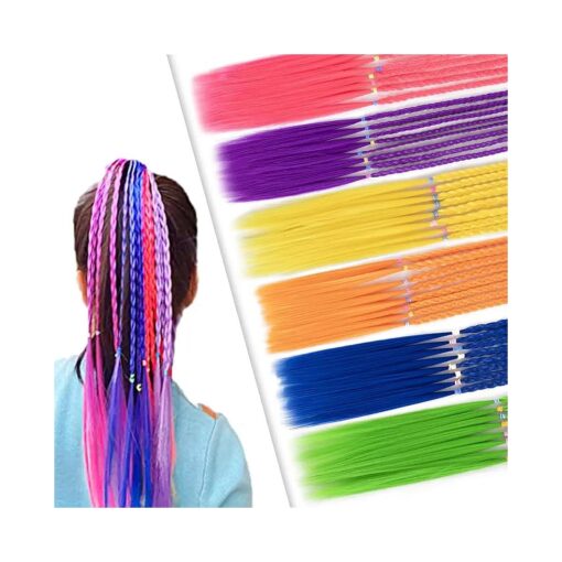 12 Pcs Girls Hair Extension Accessories, Colored Braids Ponytail with Rubber Bands, 18 Inch Braided Hairpiece for Kids Accessories for Girls Hair, Colorful Hair Extensions for Girls Kids