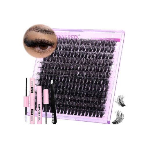 Fluffy Lash Extension Kit Lash Clusters Thick Individual Lashes 10-16mm Eyelashes Extension Kit 50D Wispy Mink Lash Kit Cluster Lashes with Lash Bond and Seal Lash Remover by Winifred