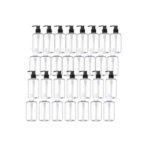 30 Pack 8 oz Clear Empty Lotion Bottles Plastic Pump Bottles Hand Dish Dispenser Round Bottles Containers Refillable Container Black White Pumping for Shampoo Conditioner Body Wash Cream Liquid Soap