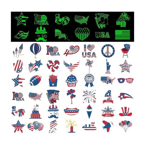 288PCS 4th/Fourth of July Tattoos - Glow in The Dark- Patriotic Party Decorations Favors Supplies 48 Designs