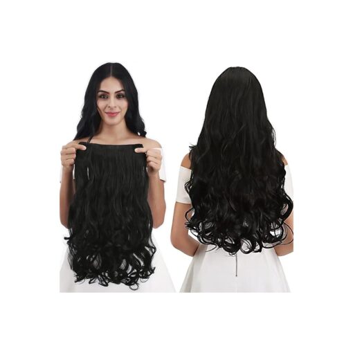 REECHO 24" 1-Pack 3/4 Full Head Curly Wave Clips in on Synthetic Hair Extensions HE008 Hairpieces for Women 5 Clips per Piece-Natural Black