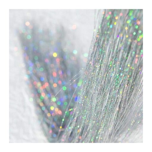 47" Holographic Hair Tinsel Shining Gold Professional Sparkle Heat-Resistant Silk Extensions, Easy to Apply, Hair Accessories for Girls, Party Hair, Gifts for Girls ( 1000 Strands, Shining Silver )