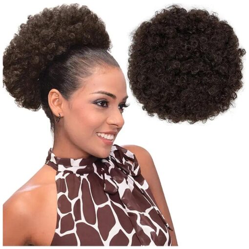 Afro Puff Drawstring Ponytail Synthetic Short Afro Kinkys Curly Afro Bun Extension Hairpieces Updo Hair Extensions with Two Clips Bun Ponytail Extensions X-Large Size