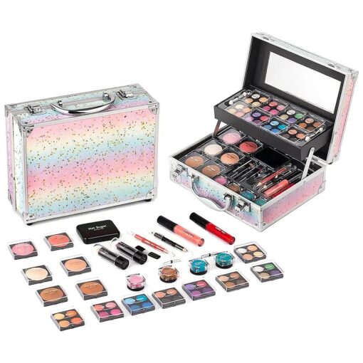 Hot Sugar Makeup Kit for Women Full Kit Teen Girls Starter Cosmetic Gift Set with Beautiful Rainbow Train Case Includes Pigmented Eyeshadow Palette Blush Lipstick Lip Pencil Eye Pencil ( Rainbow )