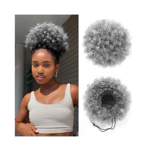 Afro Puff Drawstring Ponytail for Black Women, Premium Ombre Gray Afro Bun Drawstring Ponytail for Women Girls ( 1BT0906 Ombre Gray )