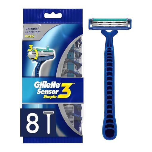 Gillette Sensor3 Simple Men 's Disposable Razors, 8 Count