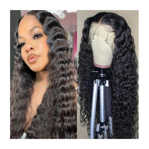 13x4 Deep Wave Lace Front Wigs Human Hair Pre Plucked, HD Lace Front Wigs Human Hair with baby hair,150 % Density Brazilian Virgin Human Hair Wigs for Women, Deep Curly Lace Front Wig Human Hair 28 Inch