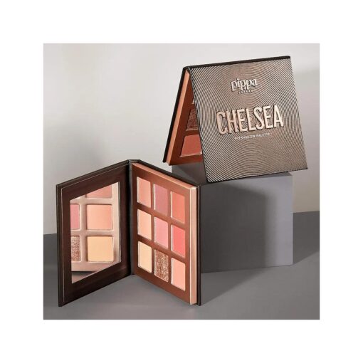 Pippa of London Chelsea Make Up Palette 352 for Cheeks and Eyes with 9 Luxury Eyeshadows, Highlighters and Blushers in Rose Gold case with Mirror