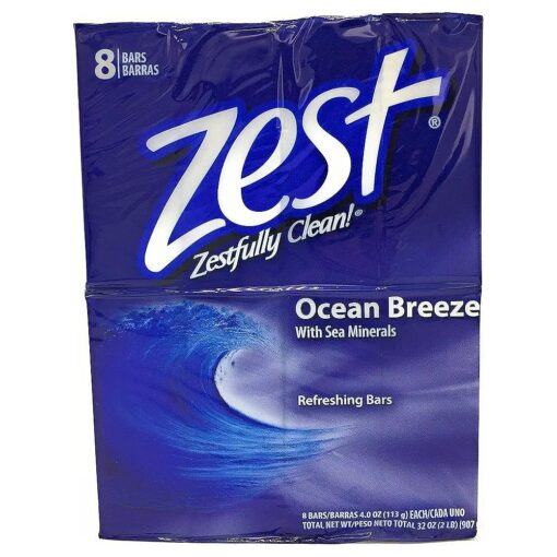 Zest Deodorant Bar Soap, Ocean Breeze, 4 Oz, 8 Bars