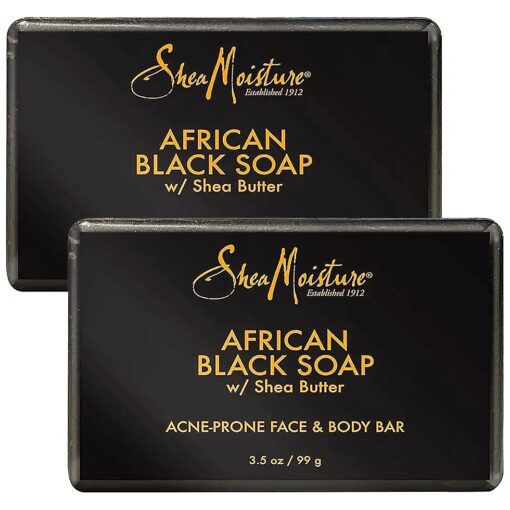 African Black Soap with Shea Butter, Skin Care, Acne Prone Skin, African Black Soap Face Wash, Shea Moisture Soap, Authentic African Black Soap Bar for Face and Body ( 2 Pack - 3.5 Oz Ea )