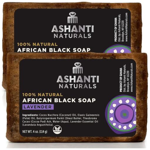 African Black Soap Bar | Scented Natural Black Soap with Raw Shea Butter and Coconut Oil - 2pk 4oz Bars ( Lavendar )