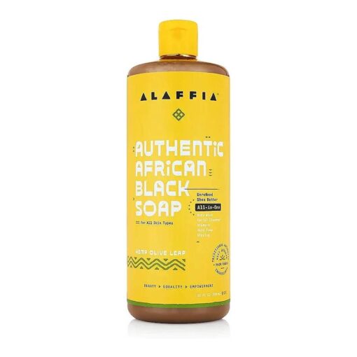 Alaffia Skin Care, Authentic African Black Soap, All in One Body Wash, Face Wash, Shampoo & Shaving Soap with Fair Trade Shea Butter, Hemp Olive Leaf 32 Fl Oz