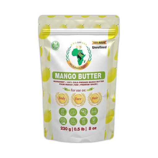 Authentic Raw Mango Butter | Butter | For DIY Face, Body, Hands | Unrefined | 100 % Pure| Creamy | Organic from Africa | Resealable Bag | 0.5 LB ( 230g )