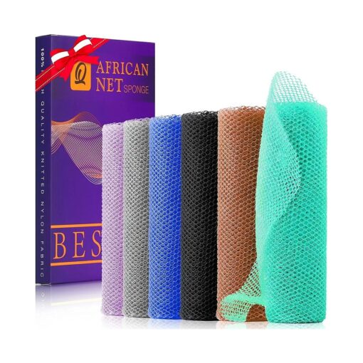 6 Pieces African Bath Sponge African Net Long Net Bath Sponge Exfoliating Shower Body Scrubber Back Scrubber Skin Smoother, Great for Daily Use ( Purple, Gray, Blue, Black, Brown, Green )