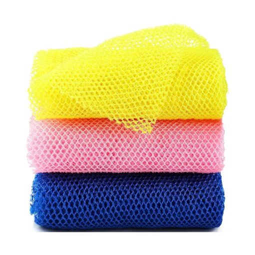 3 Pieces African Net Sponge Long Net Bath Sponge Exfoliating Shower Body Scrubber Back Scrubber Skin Smoother Body Exfoliating Cloth Nylon Bathing Scrubber for Men Women for Daily Use